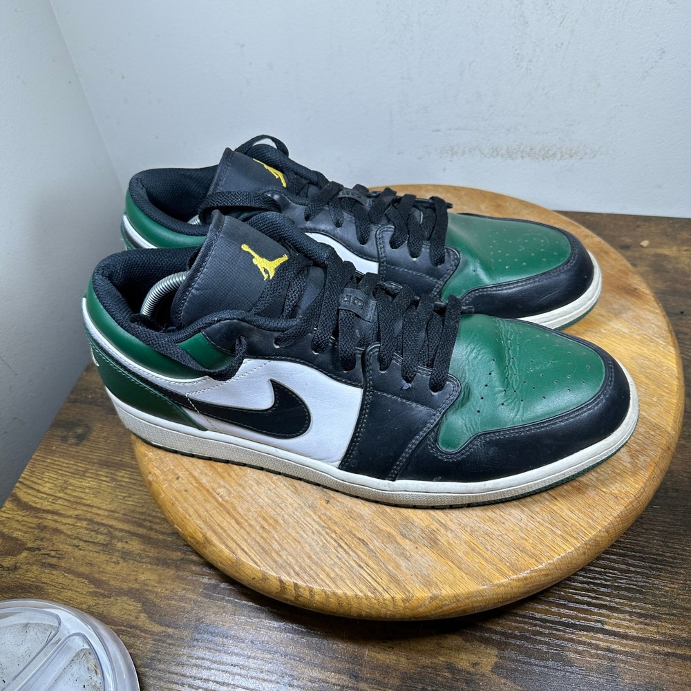 Jordan 1 Low Pine Green Black White University Gold 553558-371 Mens Size 13
